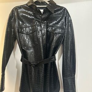 Black Faux Leather Croc-Embossed Jacket